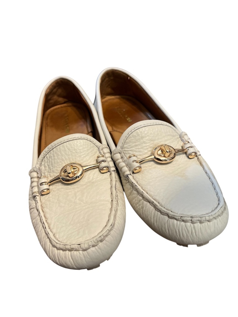 Coach Women’s “Arlene”Ivory Pebbled Leather w/ Turnlock Detail Casual Loafers 6B - Picture 3 of 6